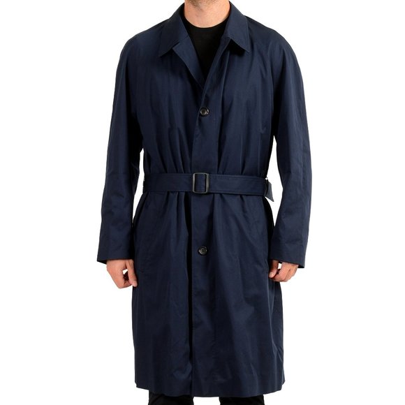 Hugo Boss Men's Marco1941 Blue Button Down Belted Trench Coat